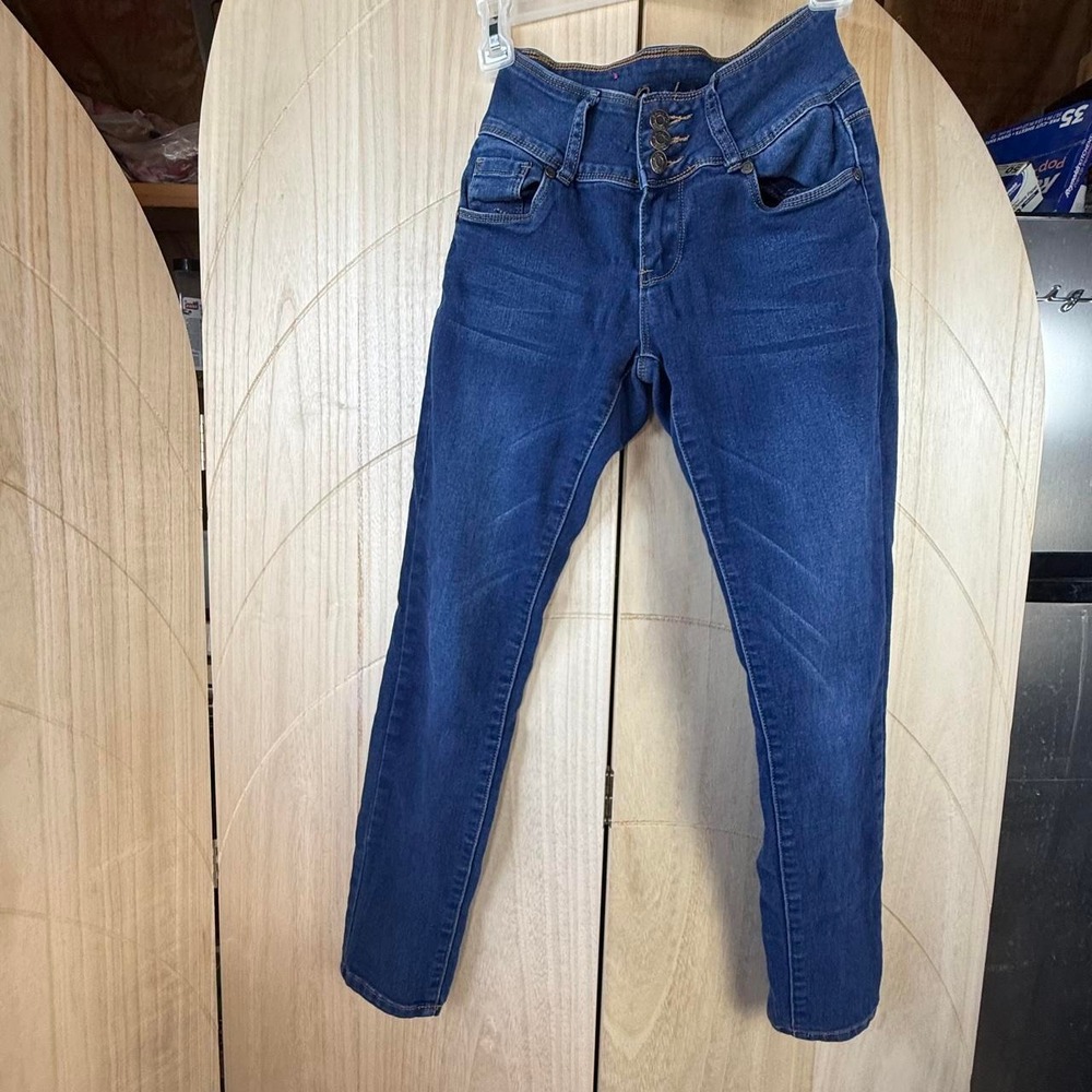 Bamboo Jeans Womens Size 3 High Rise 3-Button Fly Dark Wash Stretch Skinny Jeans